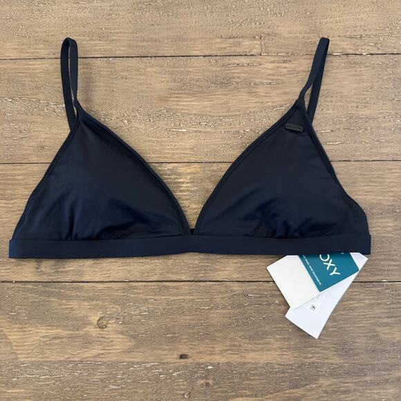 ROXY Junior's Size XL NWT Black Micro Triangle Bikini Top Logo Swimsuit Summer - Picture 1 of 8